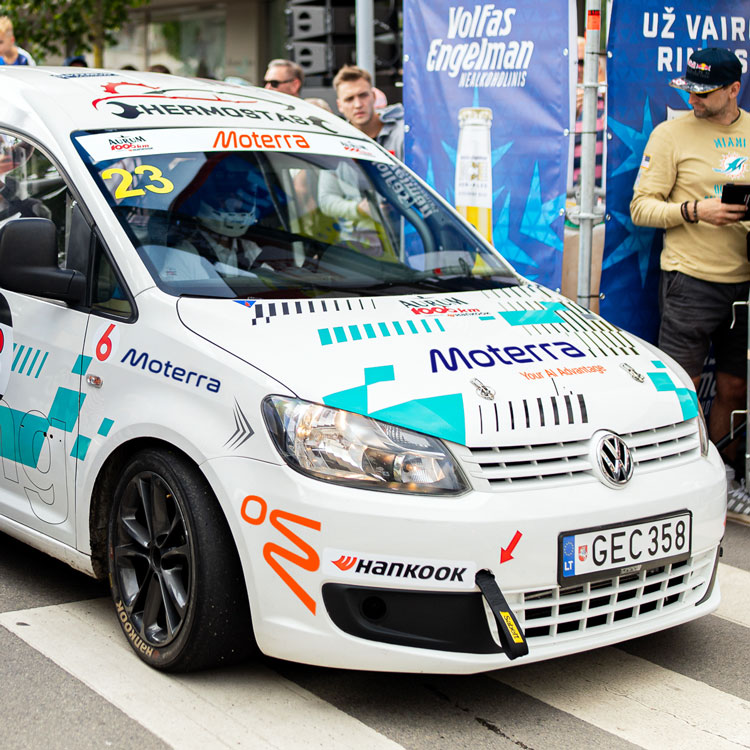Moterra-sponsored racing driver in the car