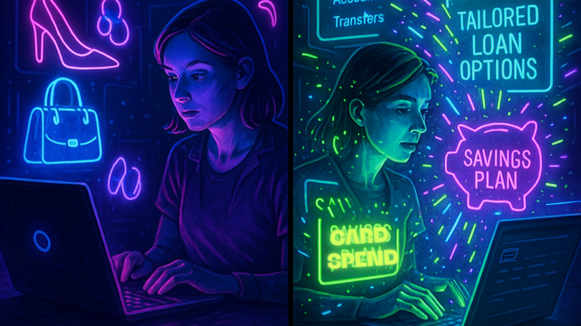 Illustration of woman getting shopping suggestions from agentic AI.